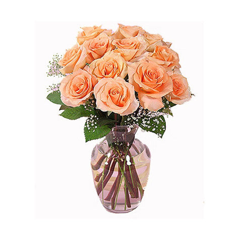 Vase of twelve world's best Ecuador peach roses