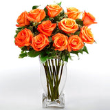 Vase of twelve orange roses