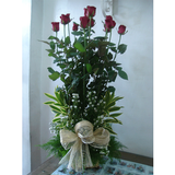 Basket of twelve red roses