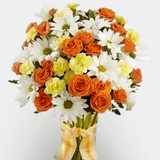 Vase of carnation and orange roses