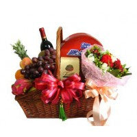 Wine and roses with fruits